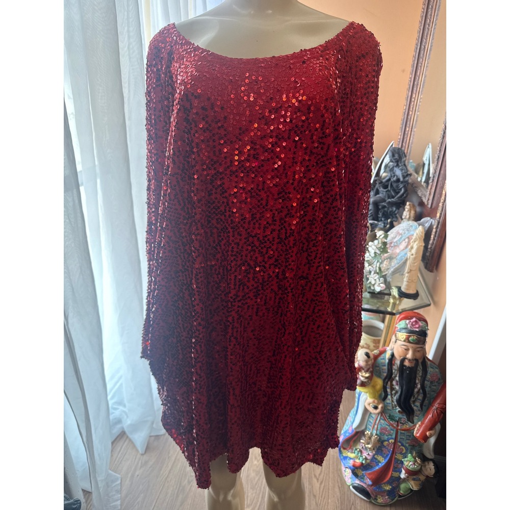 Roaman's Red Sequin Tunic Top Mini Dress Plus Size 26/28 2X Holiday party